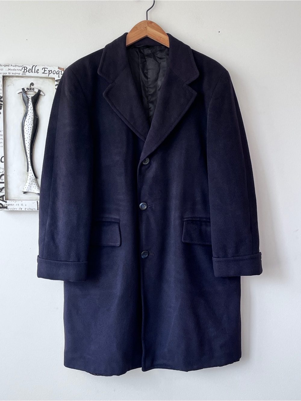 Vintage 100% Cashmere Classic Men's Navy Blue Overcoat Size L
